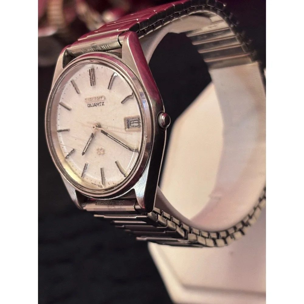 Seiko Quartz SQ Vintage Mens Watch  Stainless Steel Date 8222-8029 Fresh Bat